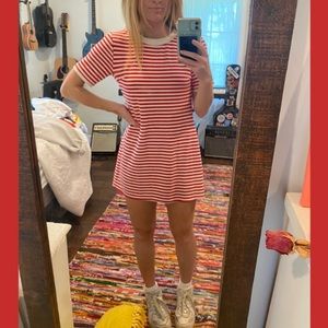 Red + White Striped Copper Key Tshirt Dress
